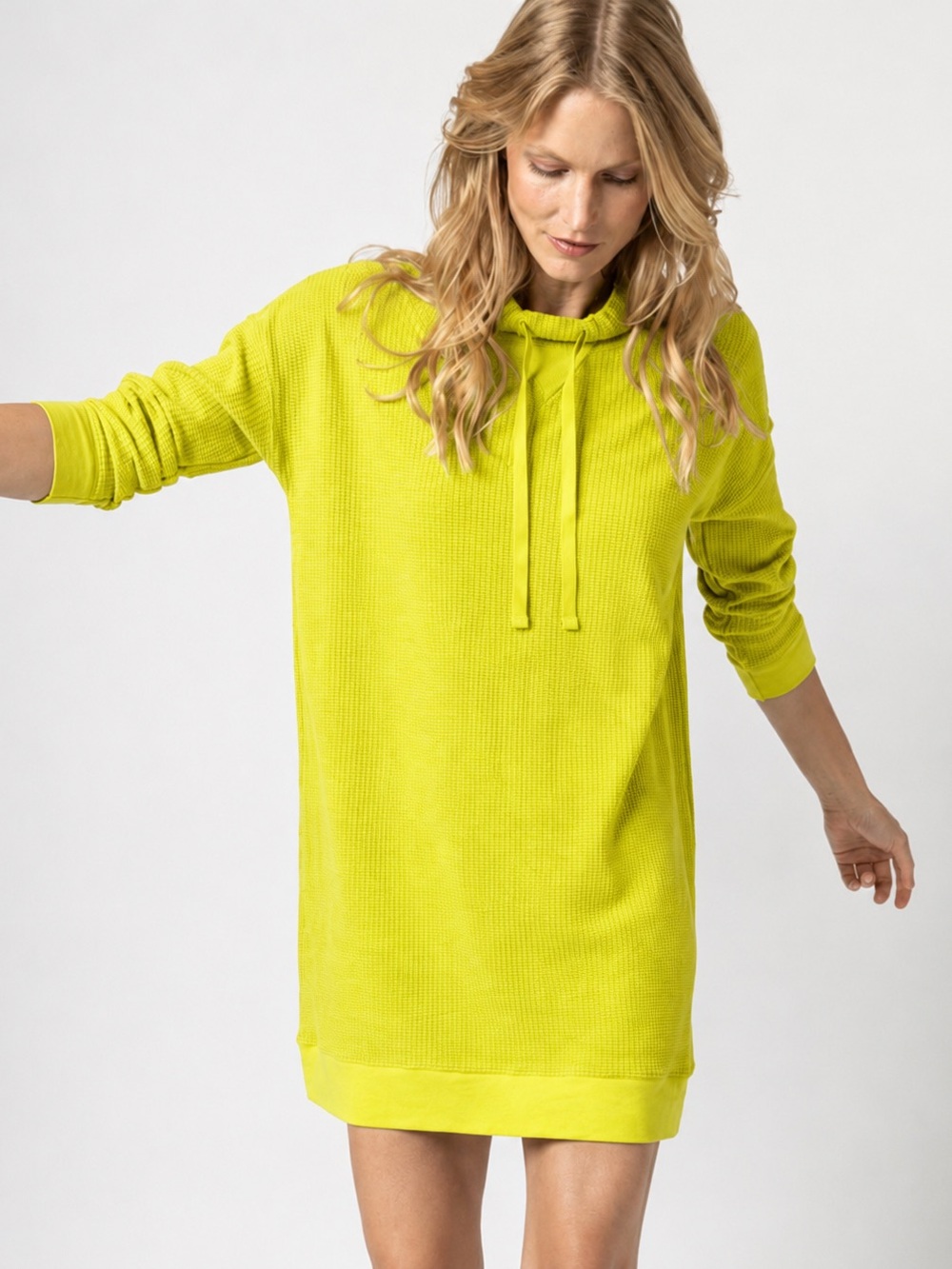 Lilla P Waffle Knit mock neck Dress Chartreuse Lime Green Size Small